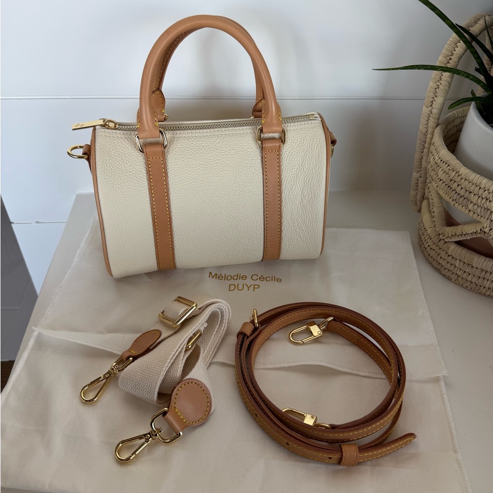 Melodie Cecile DUYP Cream and Tan Boston Crossbody Bag